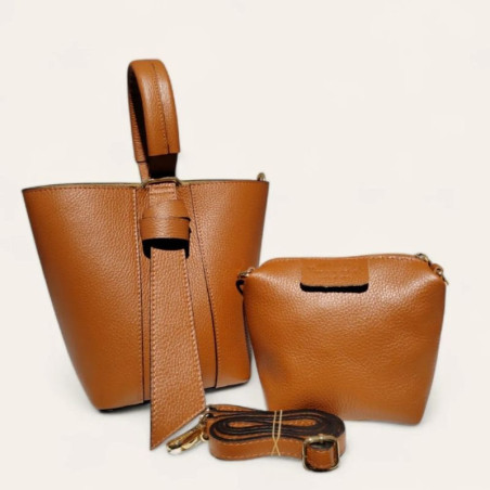 Sac Bandoulière en Cuir Grainé avec Pochette – Élégant & Tendance