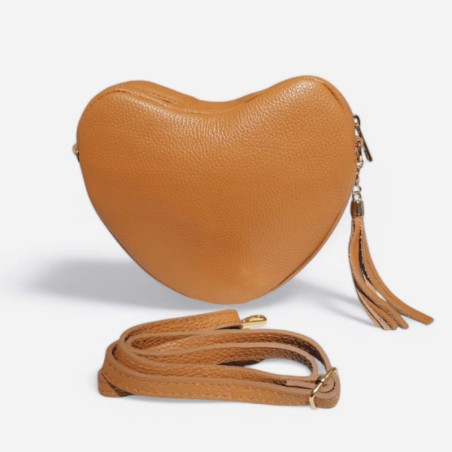 Sac Bandoulière "Coeur" en cuir Grainé ou Irisé