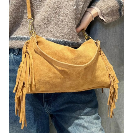Sac Bandoulière En Daim Avec Franges