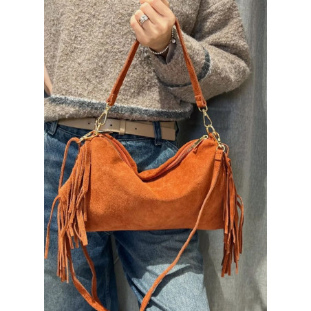 Sac Bandoulière En Daim Avec Franges