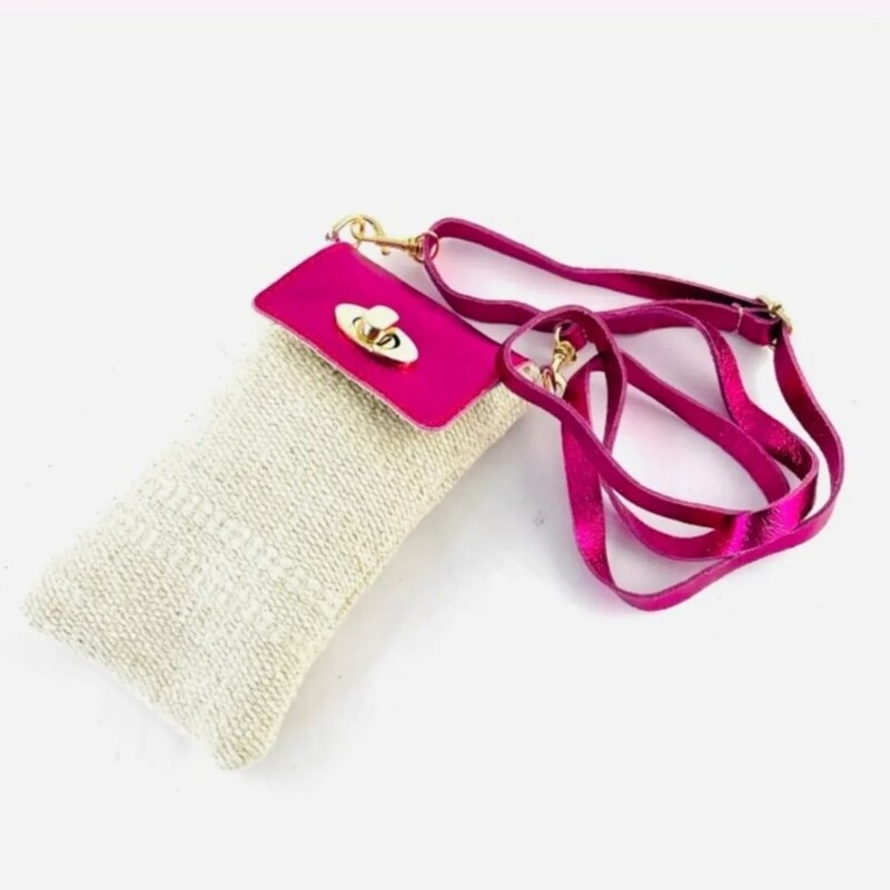 Pochette Portable Raphia et Cuir