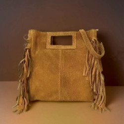 Sac porté main en daim muni d'une bandoulière