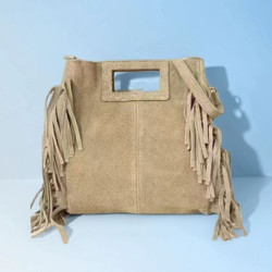 Sac porté main en daim muni d'une bandoulière