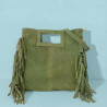 Sac porté main en daim muni d'une bandoulière.