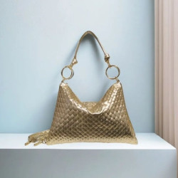 Sac porté épaule en cuir irisé avec bandoulière (motif tressé)