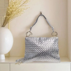 Sac porté épaule en cuir irisé avec bandoulière (motif tressé)