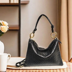 Sac porté épaule en cuir irisé avec bandoulière (motif tressé)