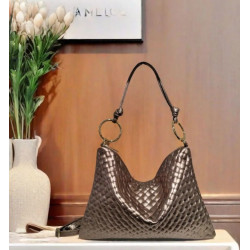 Sac porté épaule en cuir irisé avec bandoulière (motif tressé)