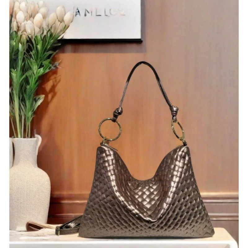 Sac porté épaule en cuir irisé avec bandoulière (motif tressé)