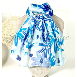 Echarpe Motif Fleurs " Bleu "