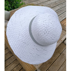 Grand Chapeau de Paille Avec Bandeau Gris