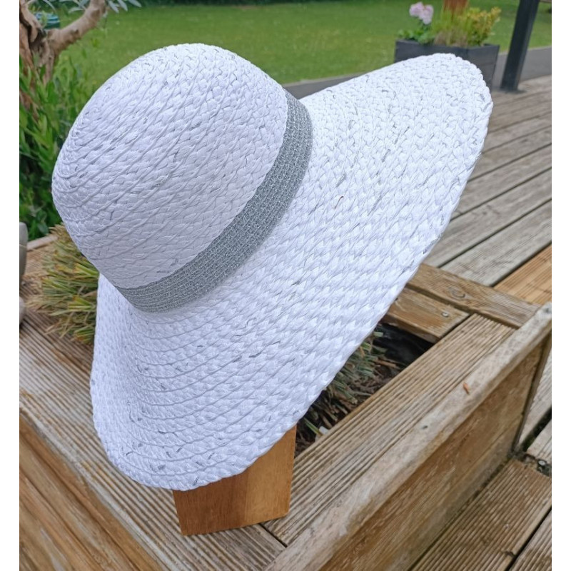 Grand Chapeau de Paille Avec Bandeau Gris