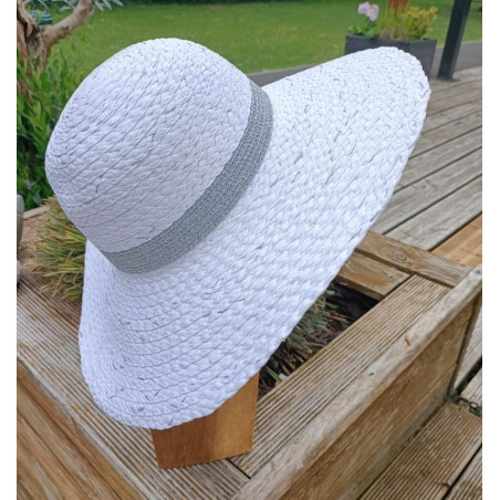 Grand Chapeau de Paille Avec Bandeau Gris