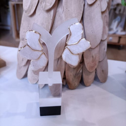 Boucles d'Oreilles "Motif Ginkgo" blanches