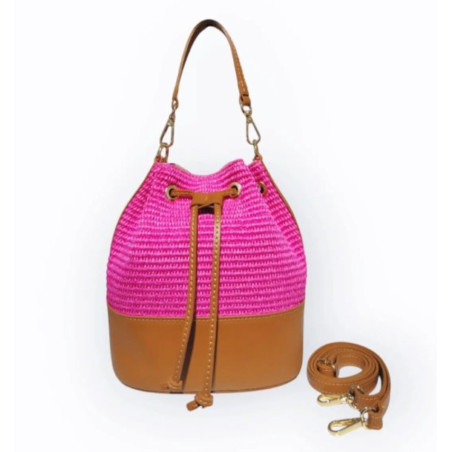 Sac Bourse en Cuir et Raffia
