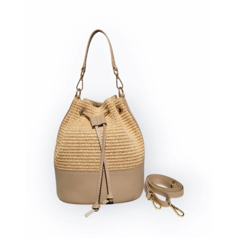 Sac Bourse en Cuir et Raffia