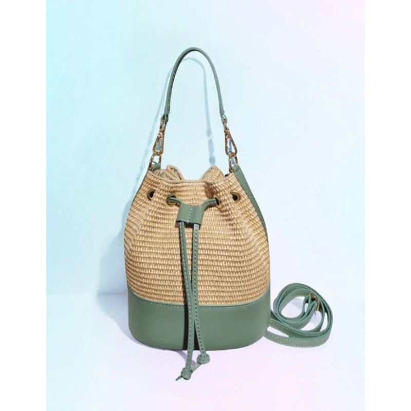 Sac Bourse en Cuir et Raffia