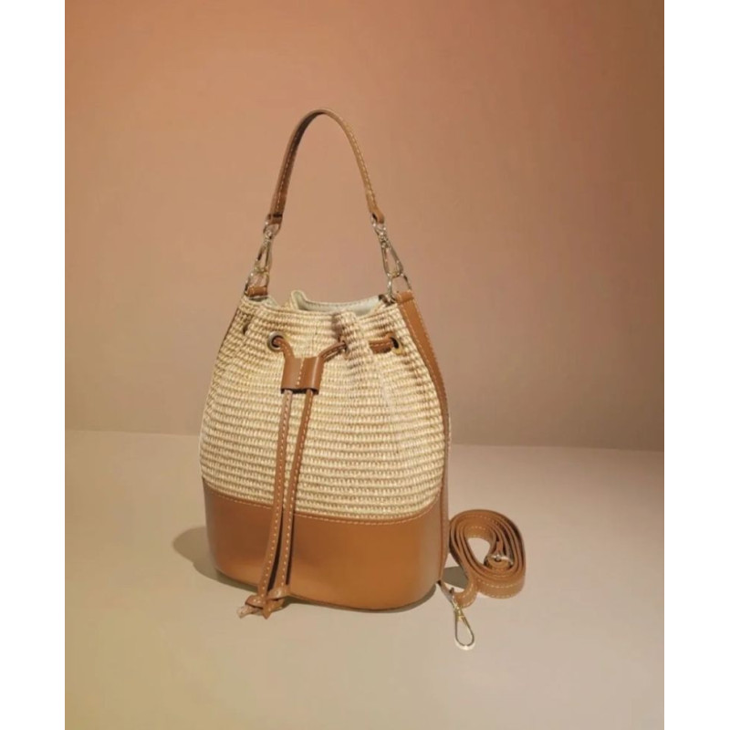 Sac Bourse en Cuir et Raffia