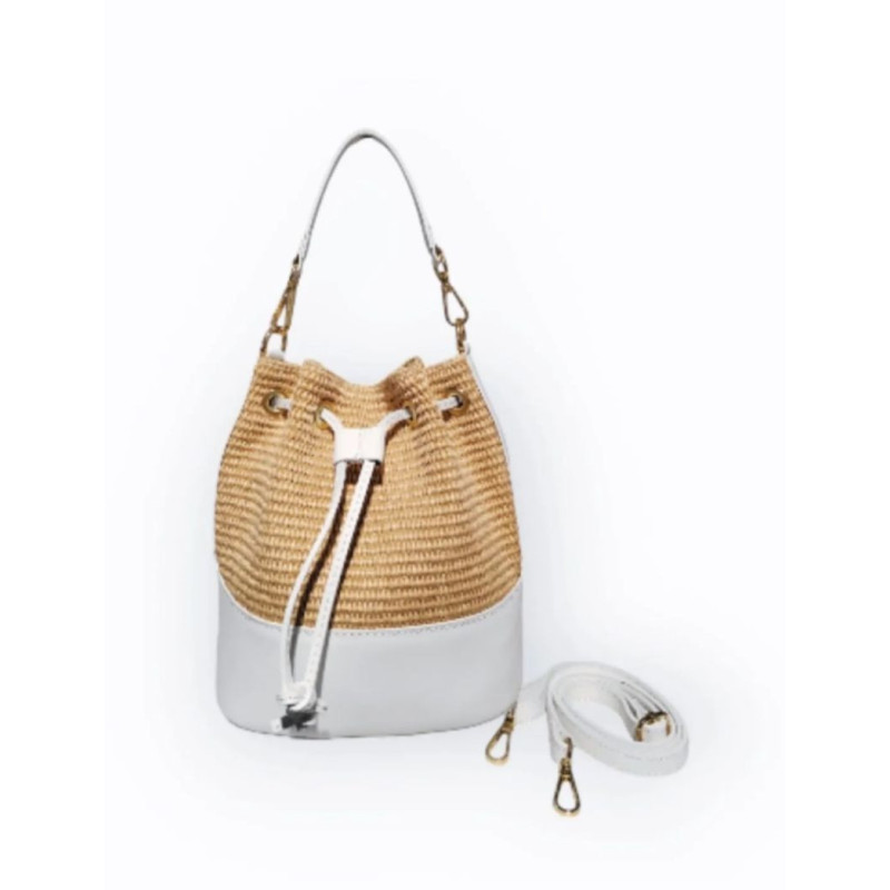 Sac Bourse en Cuir et Raffia