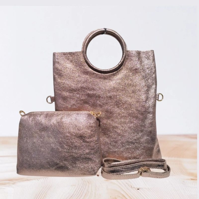 Sac bandoulière en Cuir Irisé avec sa Pochette