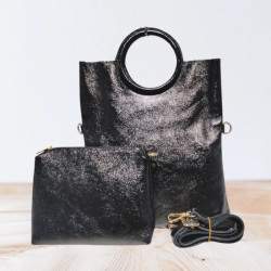 Sac bandoulière en Cuir Irisé avec sa Pochette