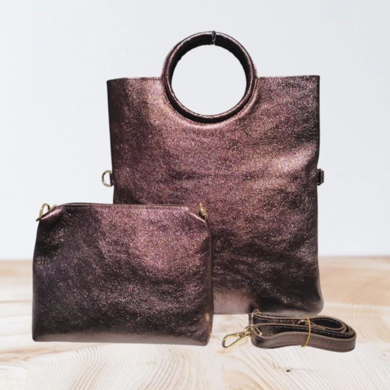 Sac bandoulière en Cuir Irisé avec sa Pochette