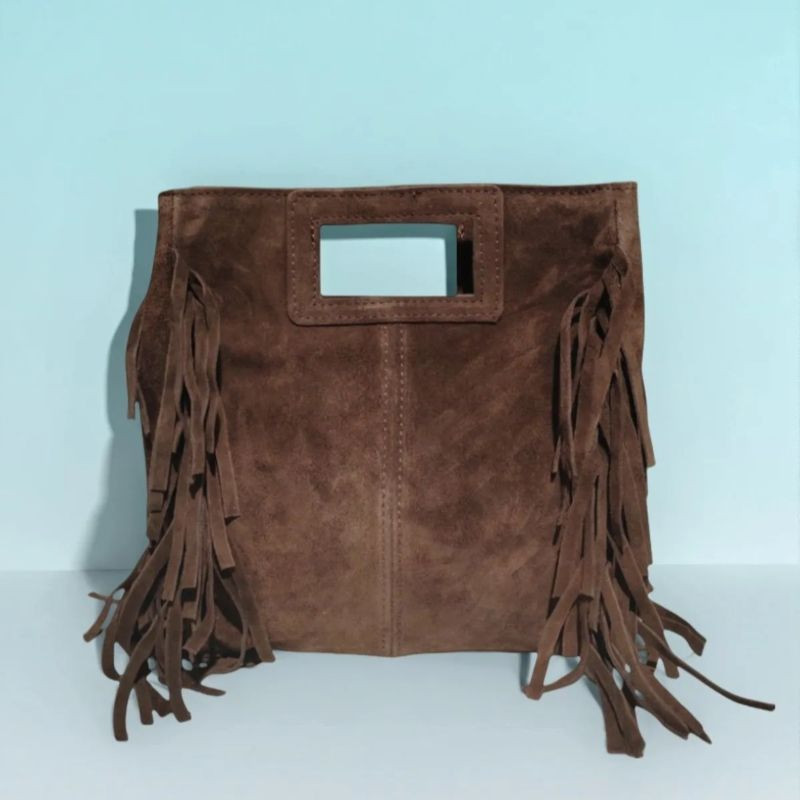 Sac porté main en daim muni d'une bandoulière
