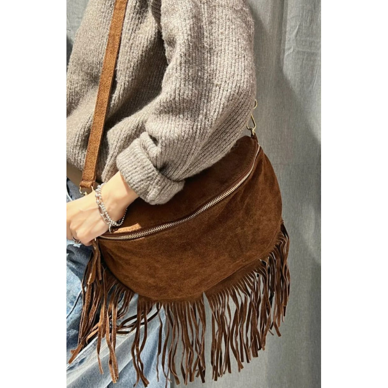 Sac Bandoulière en Daim (Grand Format) avec Franges