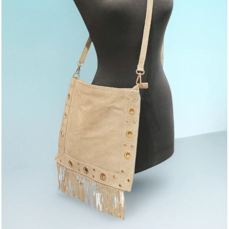Sac bandoulière en Daim clouté avec franges