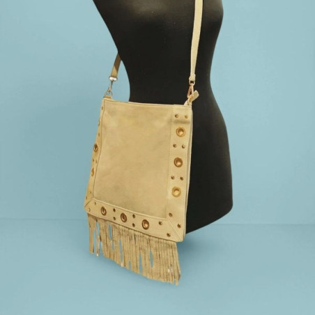 Sac bandoulière en Daim clouté avec franges