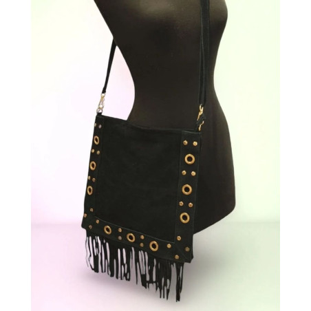 Sac bandoulière en Daim clouté avec franges