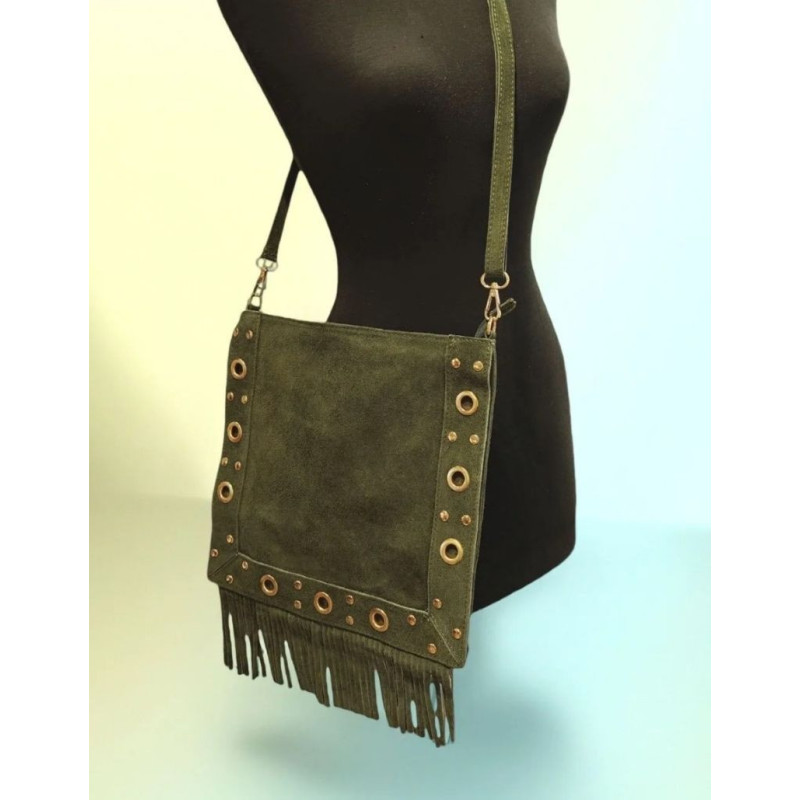 Sac bandoulière en Daim clouté avec franges