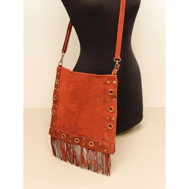 Sac bandoulière en Daim clouté avec franges