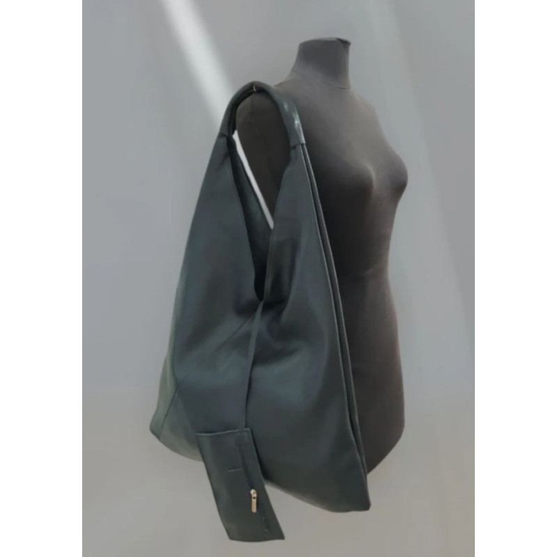 Sac porté épaule en cuir grainé avec pochette