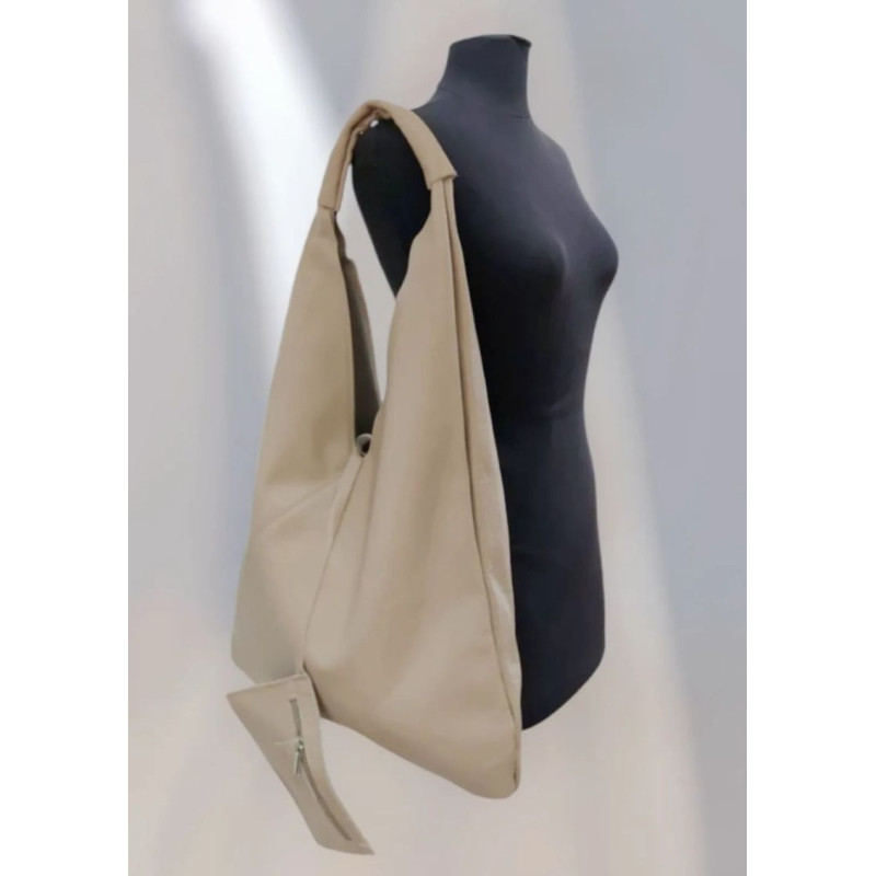 Sac porté épaule en cuir grainé avec pochette