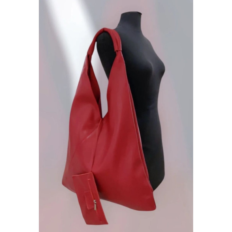 Sac porté épaule en cuir grainé avec pochette
