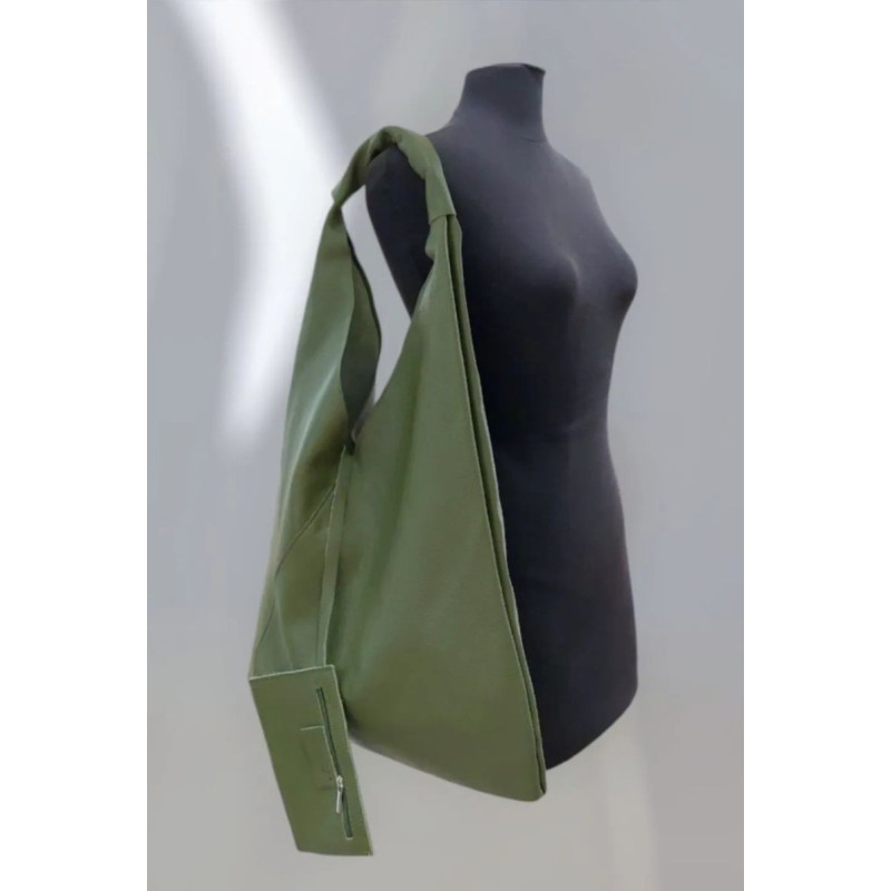 Sac porté épaule en cuir grainé avec pochette