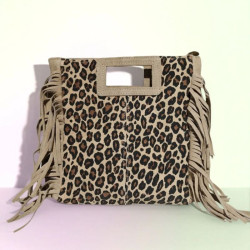Sac porté main en daim muni d'une bandoulière "Motif Animal"