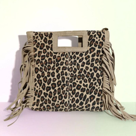 Sac porté main en daim muni d'une bandoulière "Motif Animal"