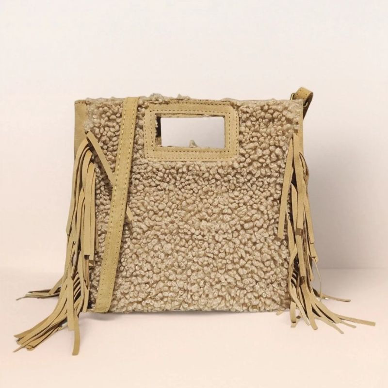 Sac Porté Main en Textile et Cuir avec bandoulière