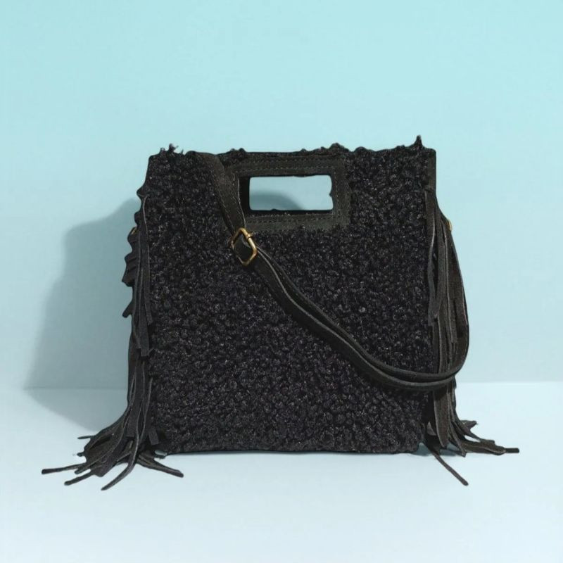 Sac Porté Main en Textile et Cuir avec bandoulière