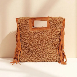 Sac Porté Main en Textile et Cuir avec bandoulière