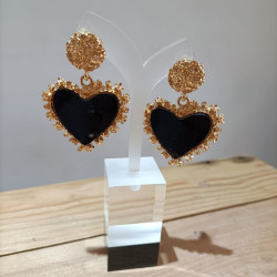 Boucles d'oreilles Grand Coeur Noires