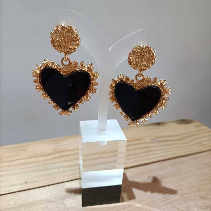 Boucles d'oreilles Grand Coeur Noires