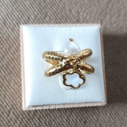 Bague Acier Inoxydable "trèfle et perle"