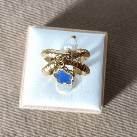 Bague Acier Inoxydable "trèfle et perle"