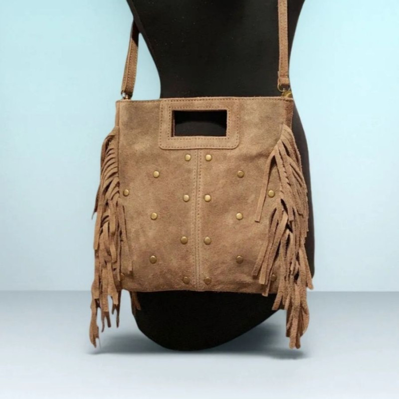 Sac porté main en daim "clouté"