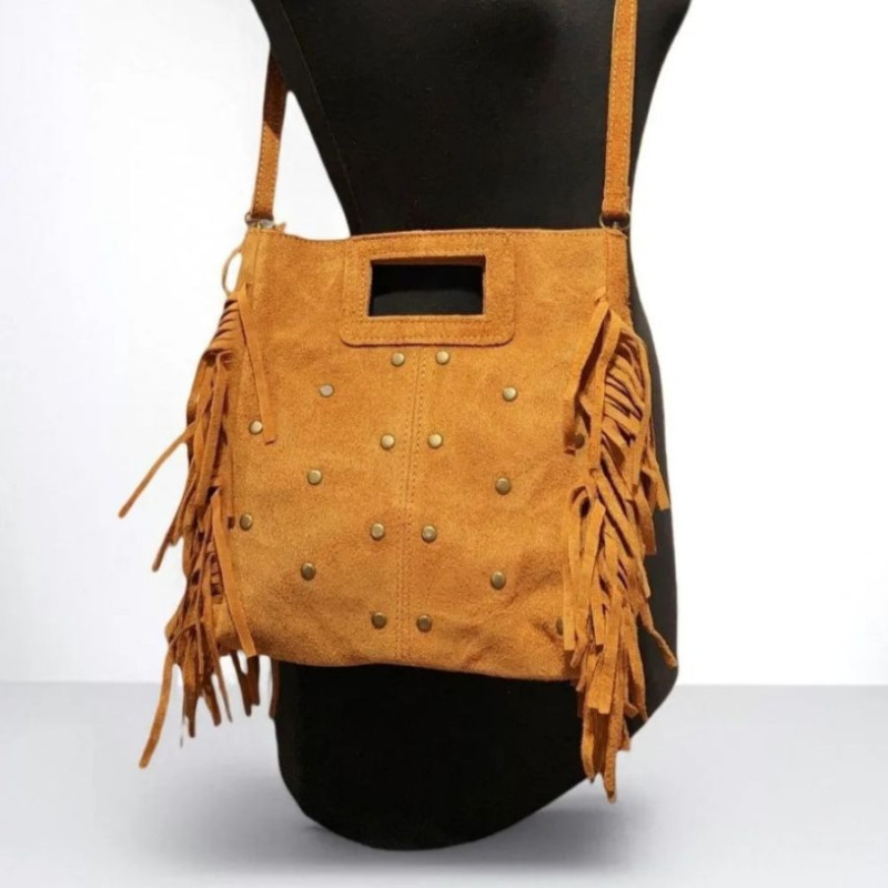 Sac porté main en daim "clouté"