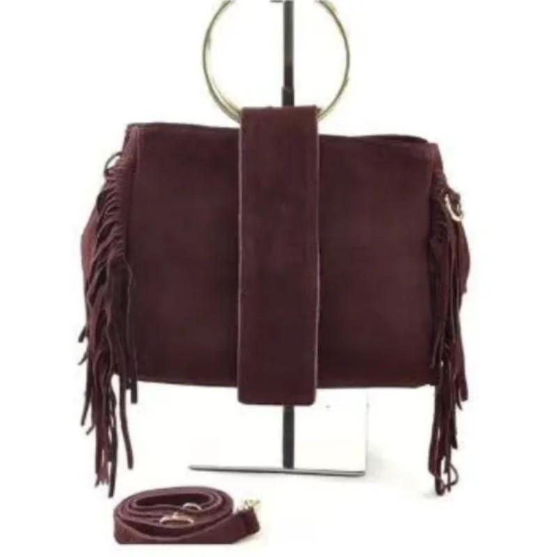 Sac à Mains en Daim avec Anses Anneaux Dorés