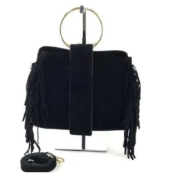 Sac à Mains en Daim avec Anses Anneaux Dorés